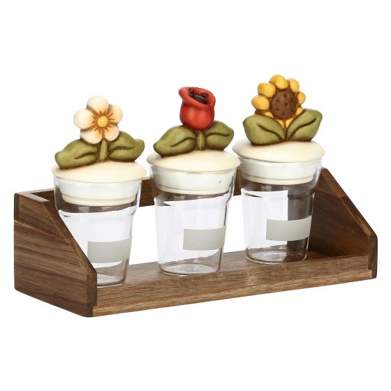 Set 3 barattoli in vetro Country piccoli con supporto in legno - immagine 2