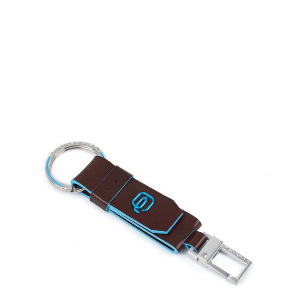 Portachiavi in pelle con anella e moschettone Blue Square