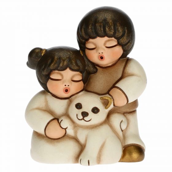 Coppia di bimbi con gatto Presepe classico variante bianca
