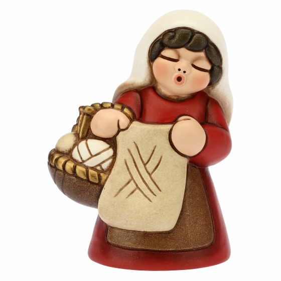 Donna che lavora a maglia Presepe classico variante rossa