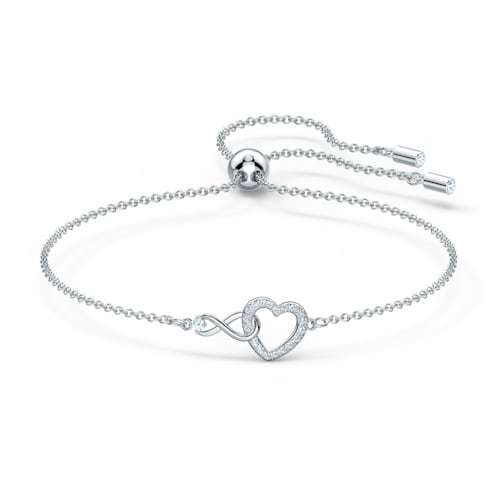 Braccialetto Swarovski Infinity Heart, bianco, placcato rodio