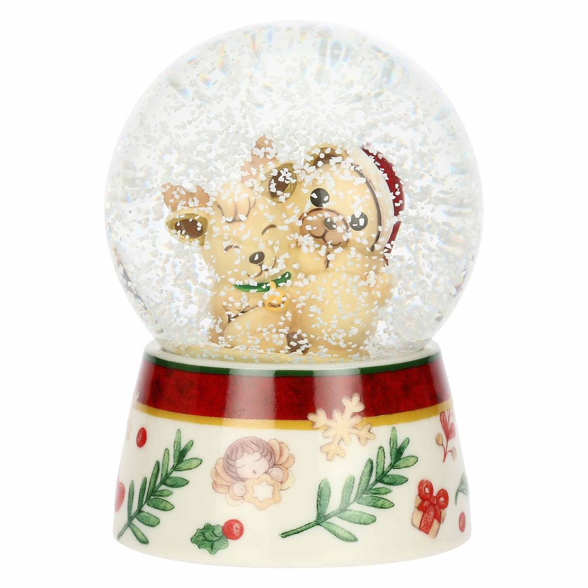Boule de neige con Teddy e Renna Robin in resina, ceramica e vetro Desideri di Natale, media - immagine 3
