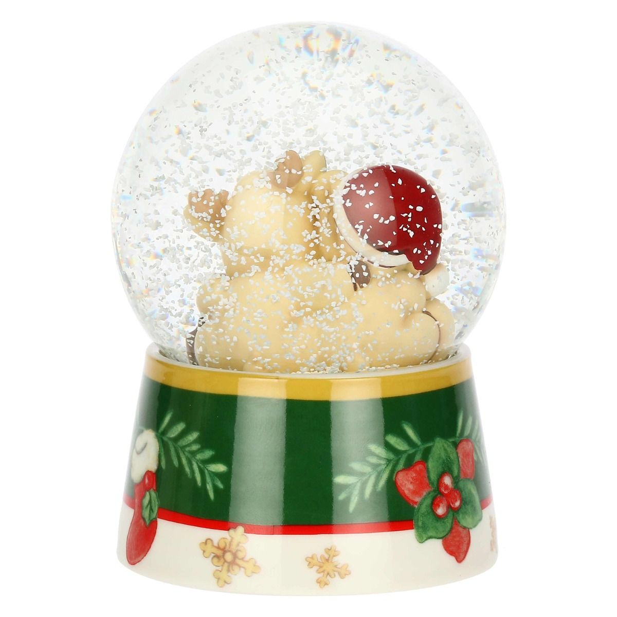 Boule de neige con Teddy e Renna Robin con arcobaleno in resina, ceramica e vetro Desideri di Natale, grande - immagine 2