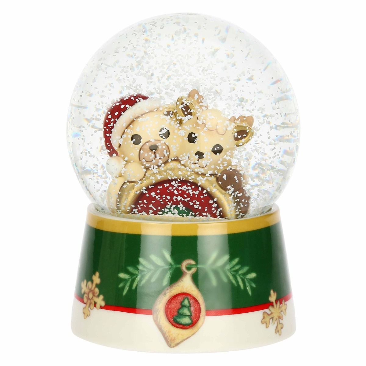 Boule de neige con Teddy e Renna Robin con arcobaleno in resina, ceramica e vetro Desideri di Natale, grande - immagine 3