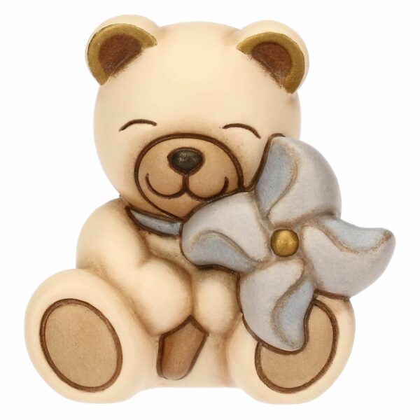 Teddy in ceramica con girandola azzurra