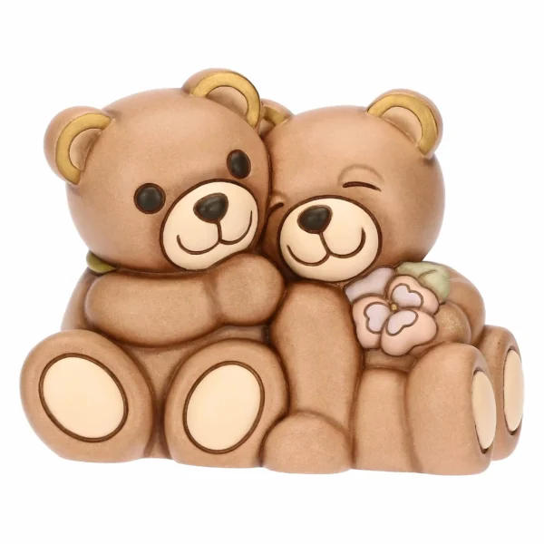 Coppia Teddy primavera in ceramica con fiore