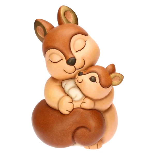 Scoiattolo Diva con cucciolo in ceramica