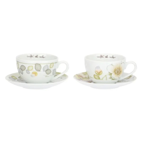Set 2 tazze colazione con piattino in porcellana Bloom