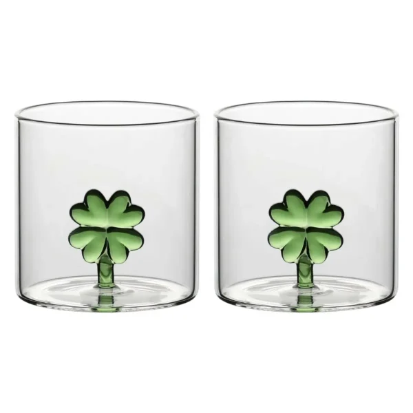 Set 2 bicchieri in vetro quadrifoglio
